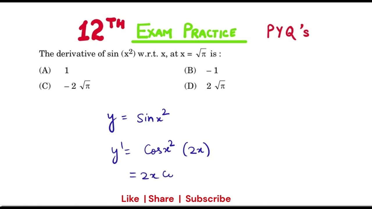 The Derivative Of Sin(x^2) at x= square root pi