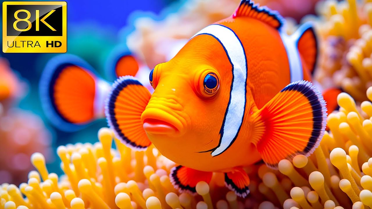 8K Ocean Dreams — Красочные коралловые рыбки и медузы — Успокаивающая музыка для медитации и учёбы
