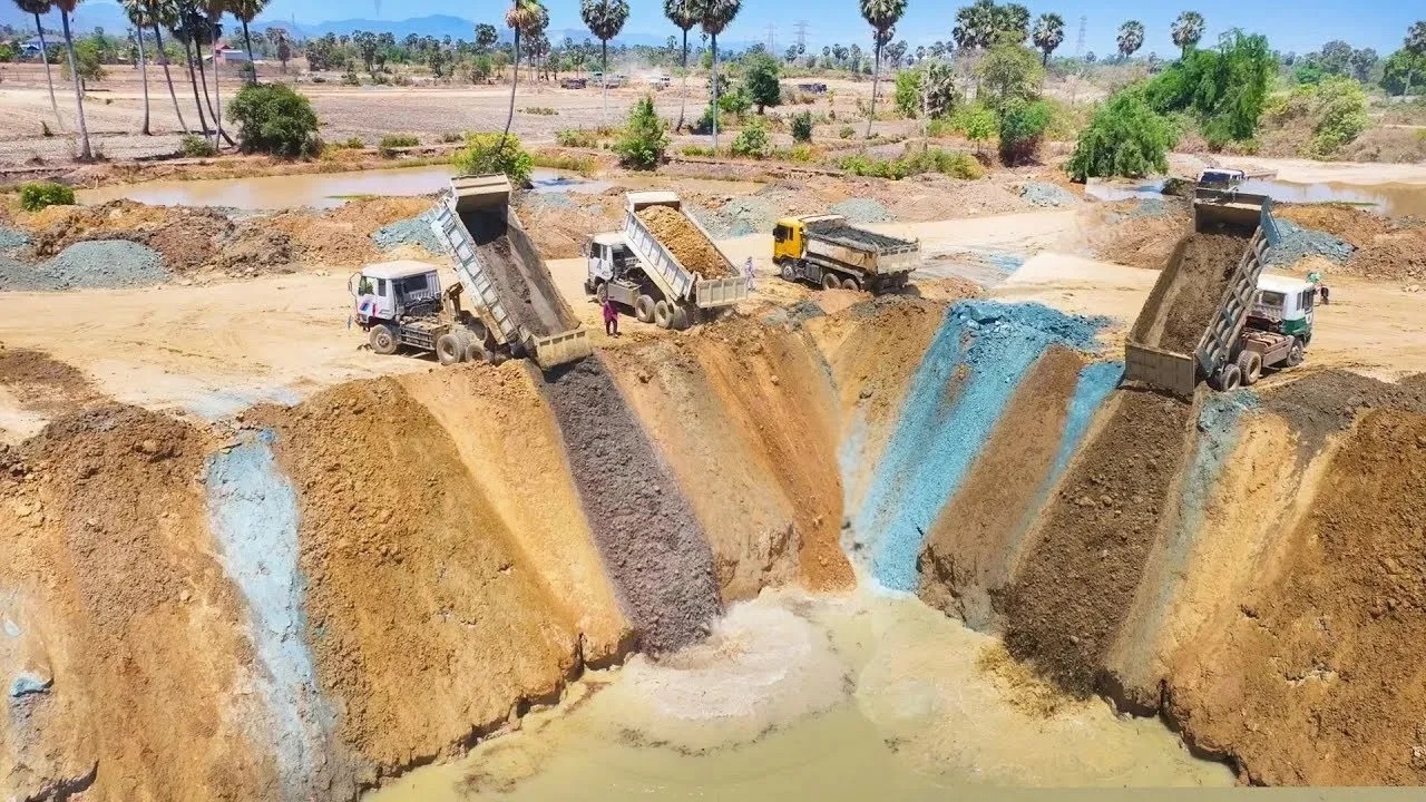 Amazing Land Clearing! Mini Dozer Push Rock Soil with 10K Dump Truck Team