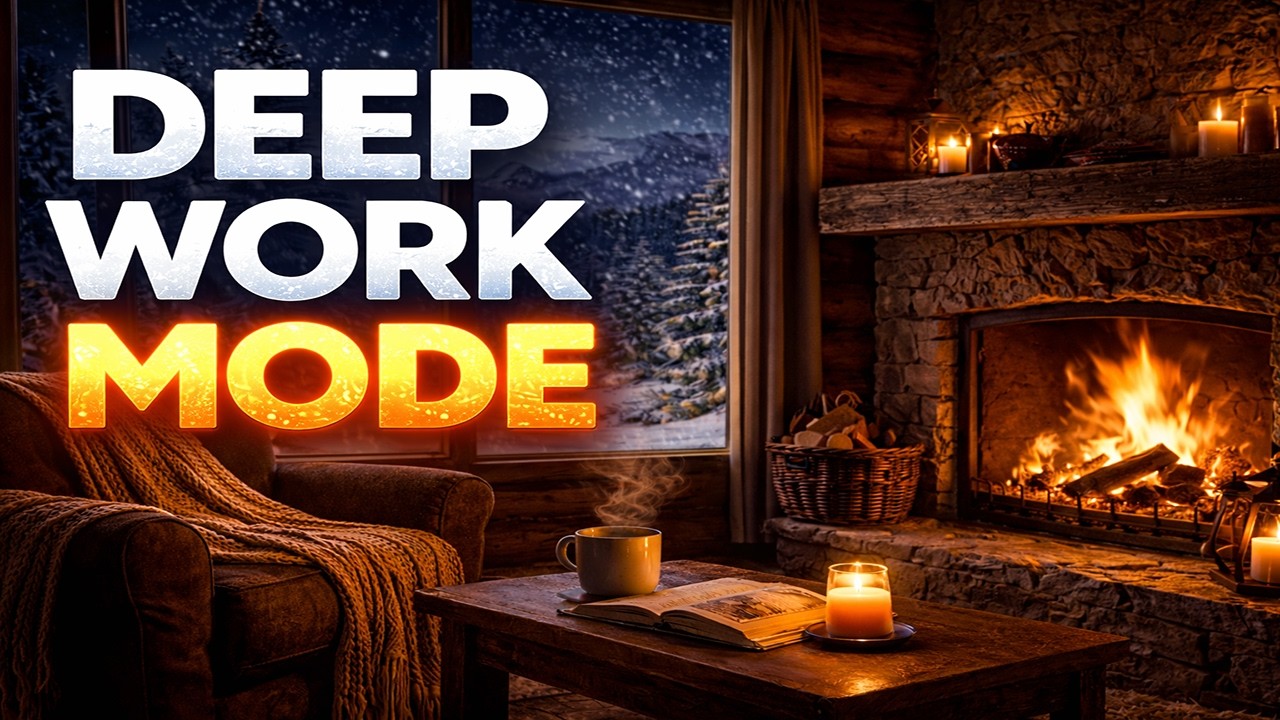 4 Hour Deep Work Ambience | Winter Cabin Fireplace for Studying & Coding