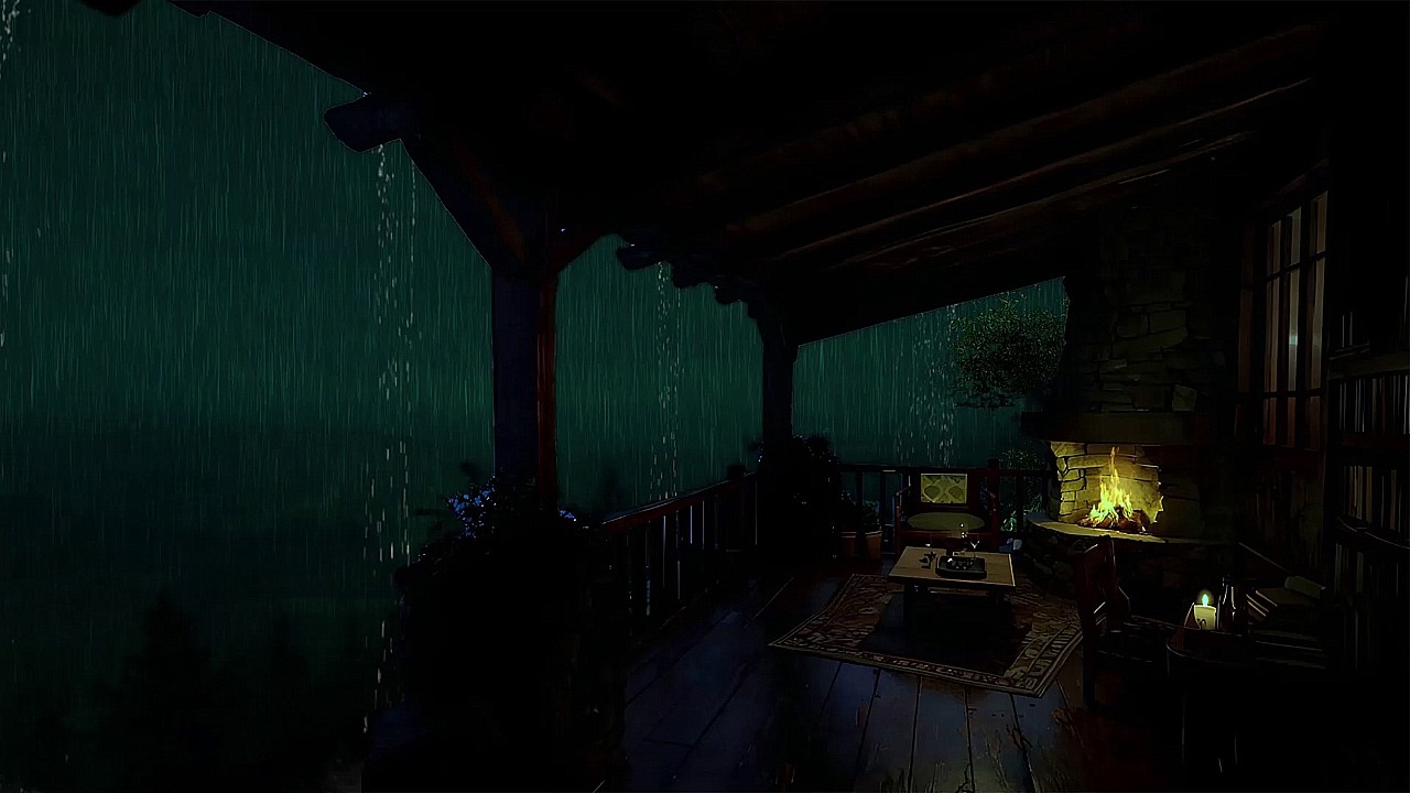 Gentle Rain & Crackling Fire | Relax in a Cozy Dark Room for Deep Sleep