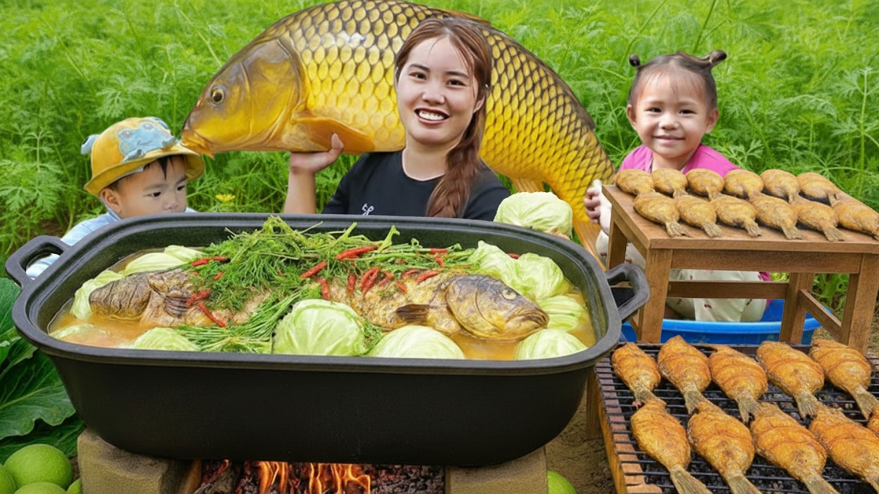 After the Rain: Harvesting Giant Pond Fish & Jackfruit to Sell at the Market with My Little Daughter