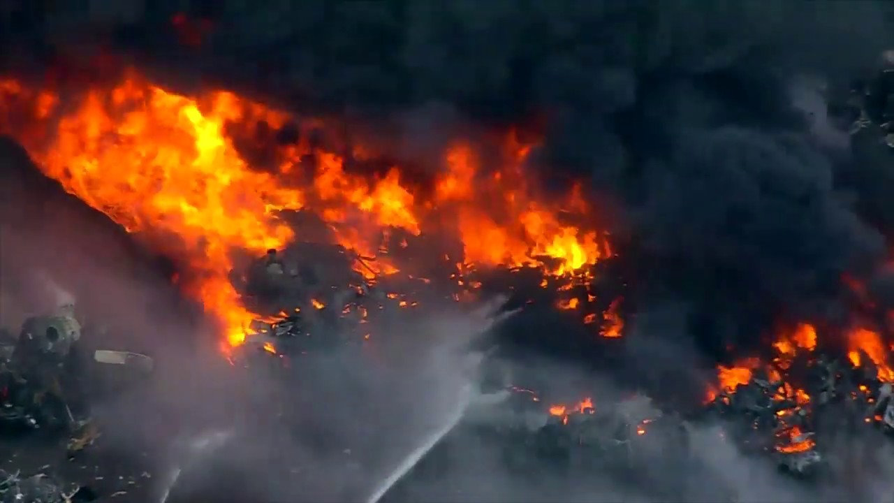 Massive Fire at Scrap Metal Yard in New Jersey [AERIALS]