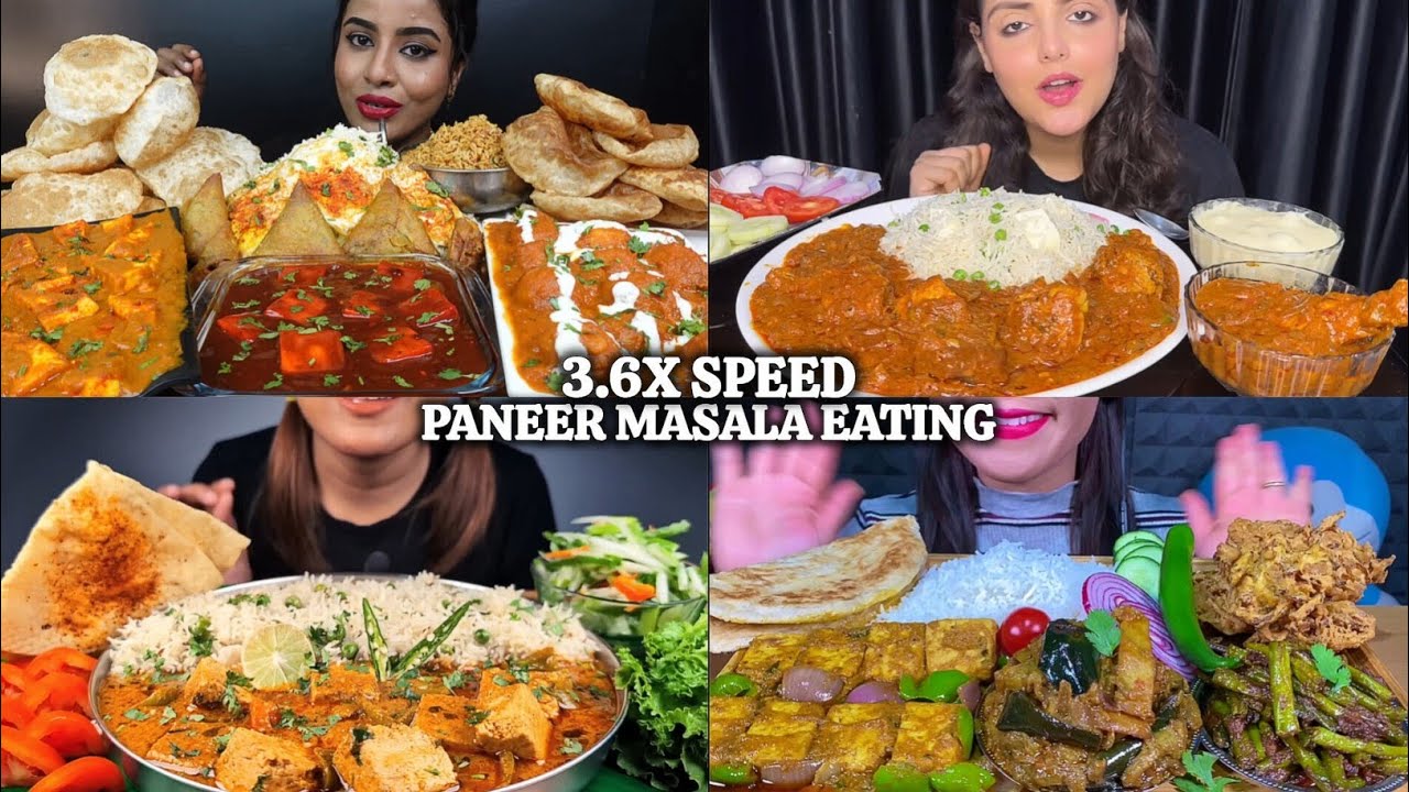 ASMR: Eating Paneer Masala Eating Challenge 😍😋 jeera rice Puri paratha chicken curry Mukbang🤤