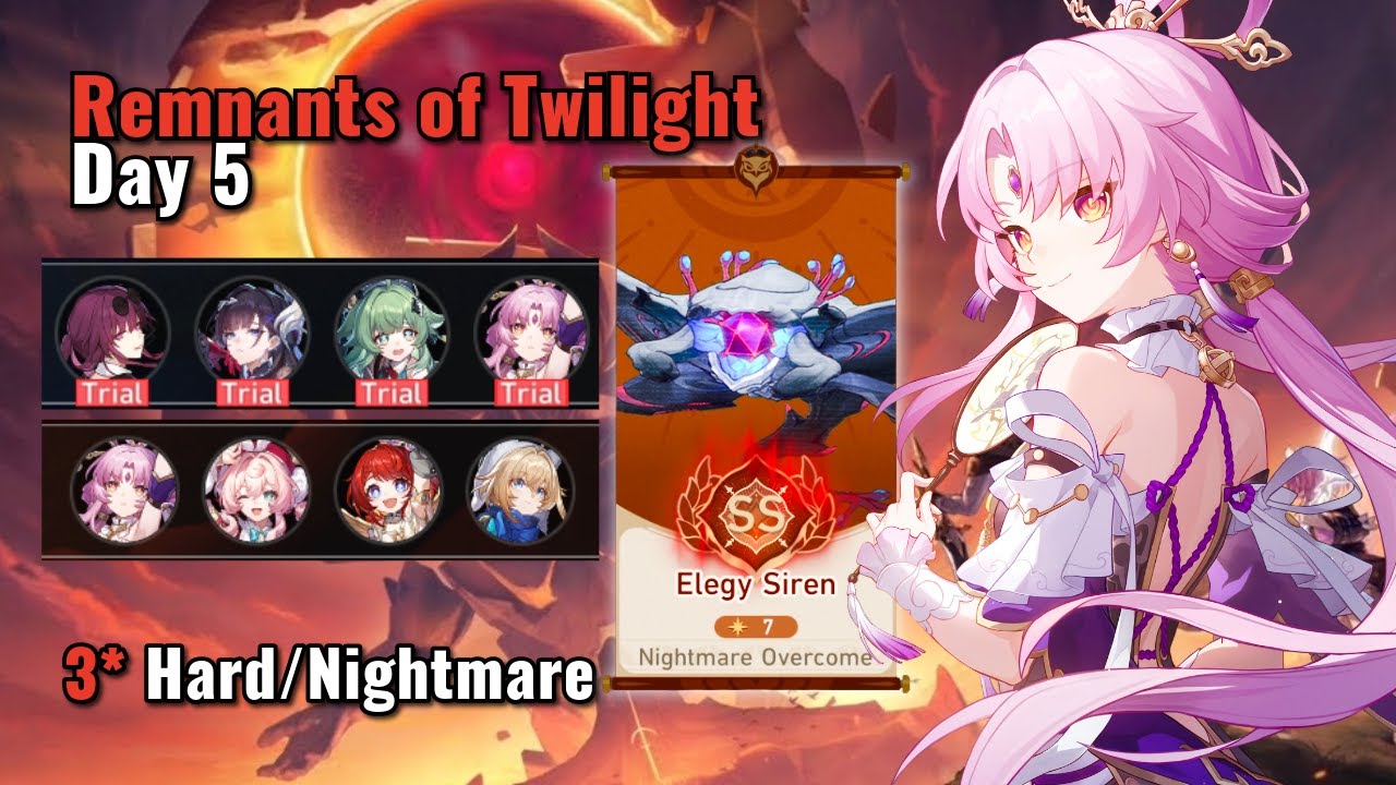 HSR 3.8 Remnants of Twilight Day 5 Elegy Siren - Free Trial SS Rank Hard/Nightmare Guide