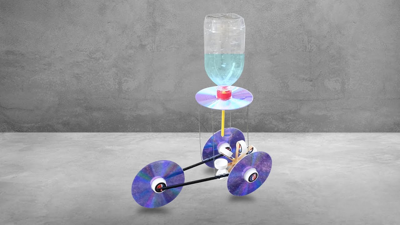 รถทำจากแผ่นซีดี เคลื่อนที่ด้วยแรงน้ำ | Car With Recycle CD Disc Water power