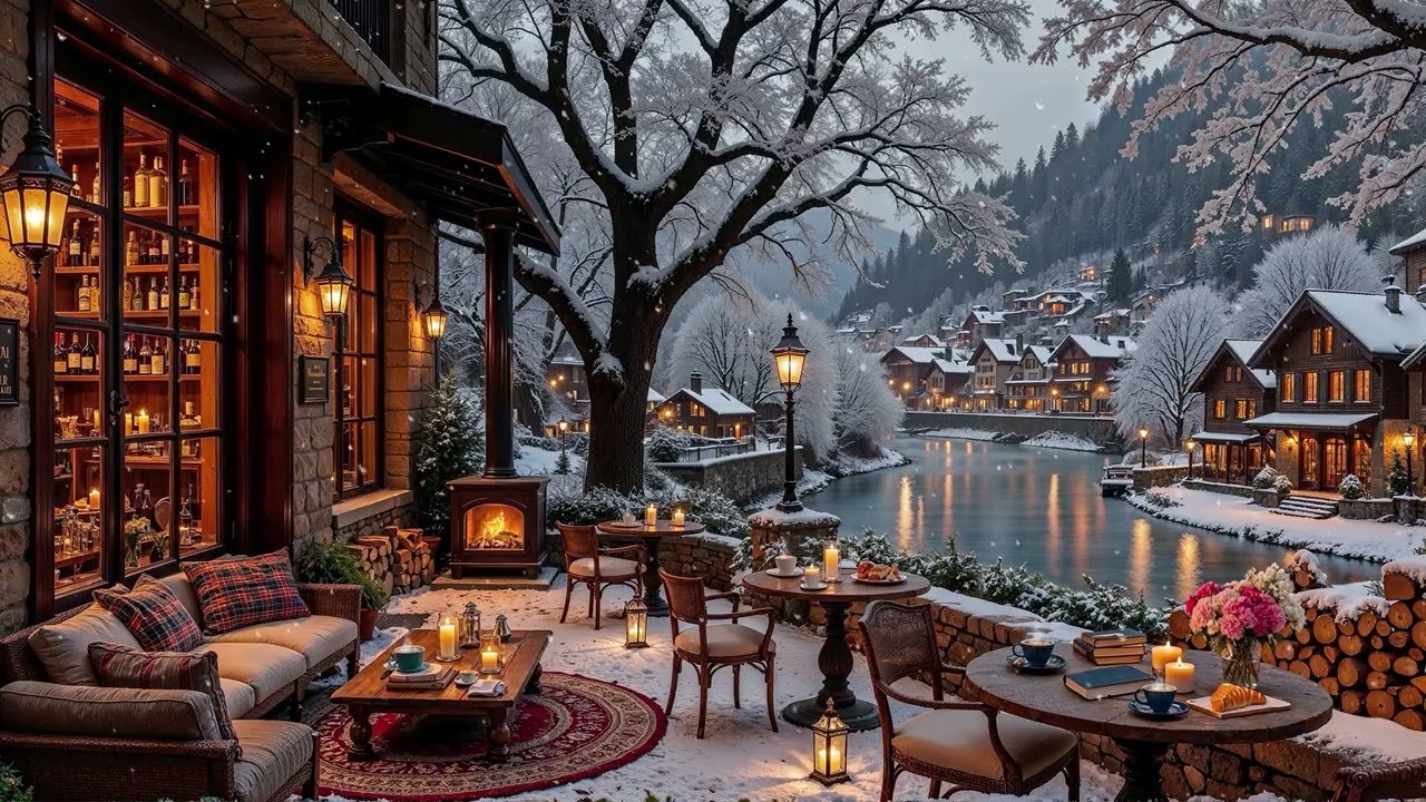 Calm Winter Morning at Cozy Coffee Shop Ambience ☃️ Soft Jazz Background Music to Studying & Working