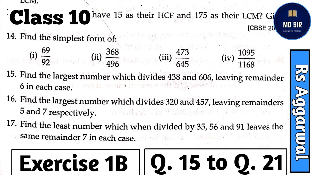 Exercise 1B Real Numbers Q15 to Q21 Class 10 Rs Aggarwal | Chapter 1 CBSE |Md Sir class 10 @mdsirmaths
