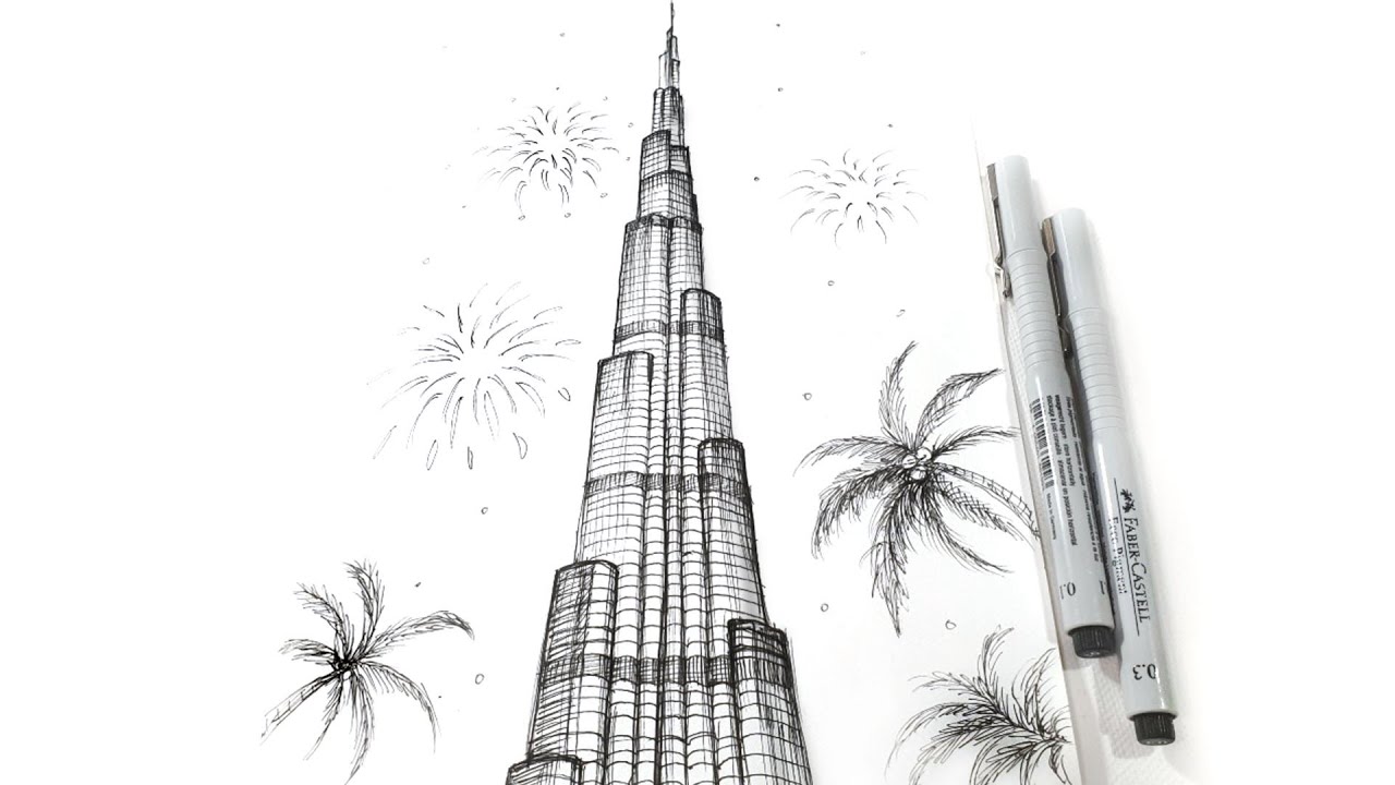 Burj Khalifa, Dubai (Vertical Video) - pen drawing sounds