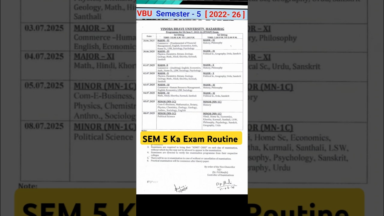 FYUGP SEM V EXAM PROGRAM 2022-26 #vbu #semester5 #semester5exam #vbu2022-2026 #shorts #study