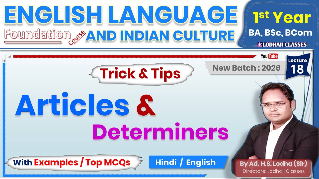 18. Articles और Determiners क्या होते हैं? | English Grammar Full Concept in Hindi, for BA Students