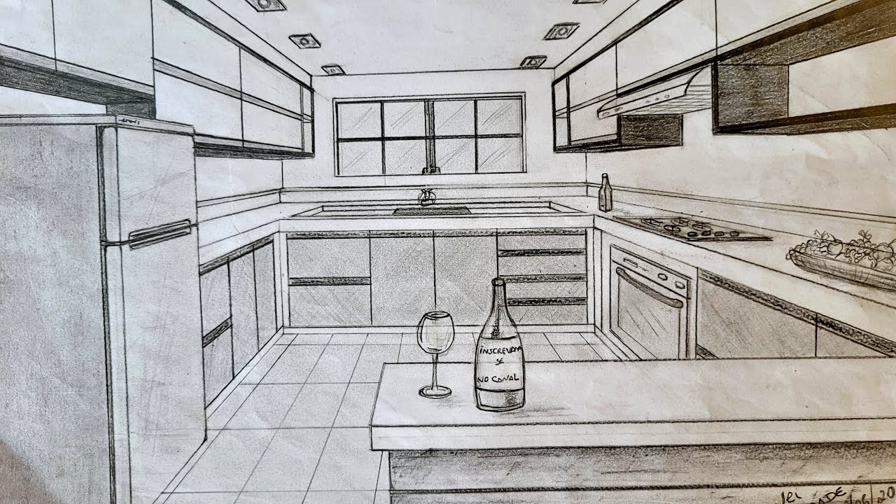 Aprenda a Desenhar: Cozinha Planejada c/ 01 Ponto de Fuga! (Parte 02 Final) Siga o passo a passo!