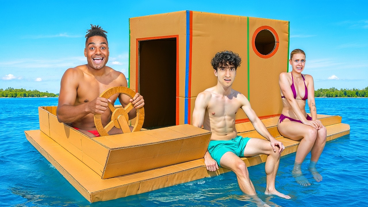 24h auf einem Pappe Boot &uuml;berleben! 📦 (ft. Theresa & Alex)
