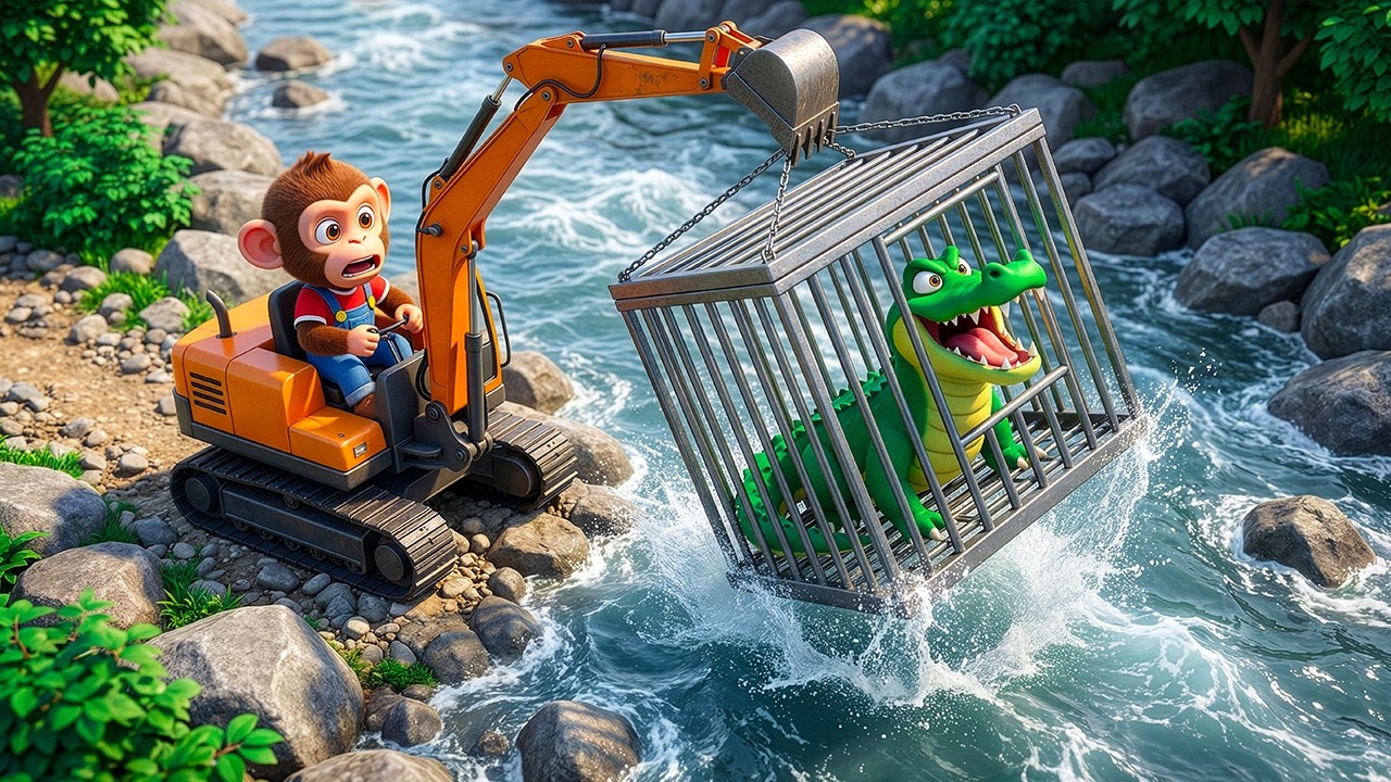 Popo and Panda Build Remote Trap Cage, Capture River Crocodile | Epic Rescue and Zoo Delivery!