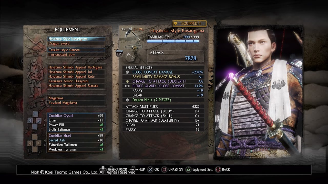 Nioh floor 999 with Kusarigama+139 (maximum level and attack)