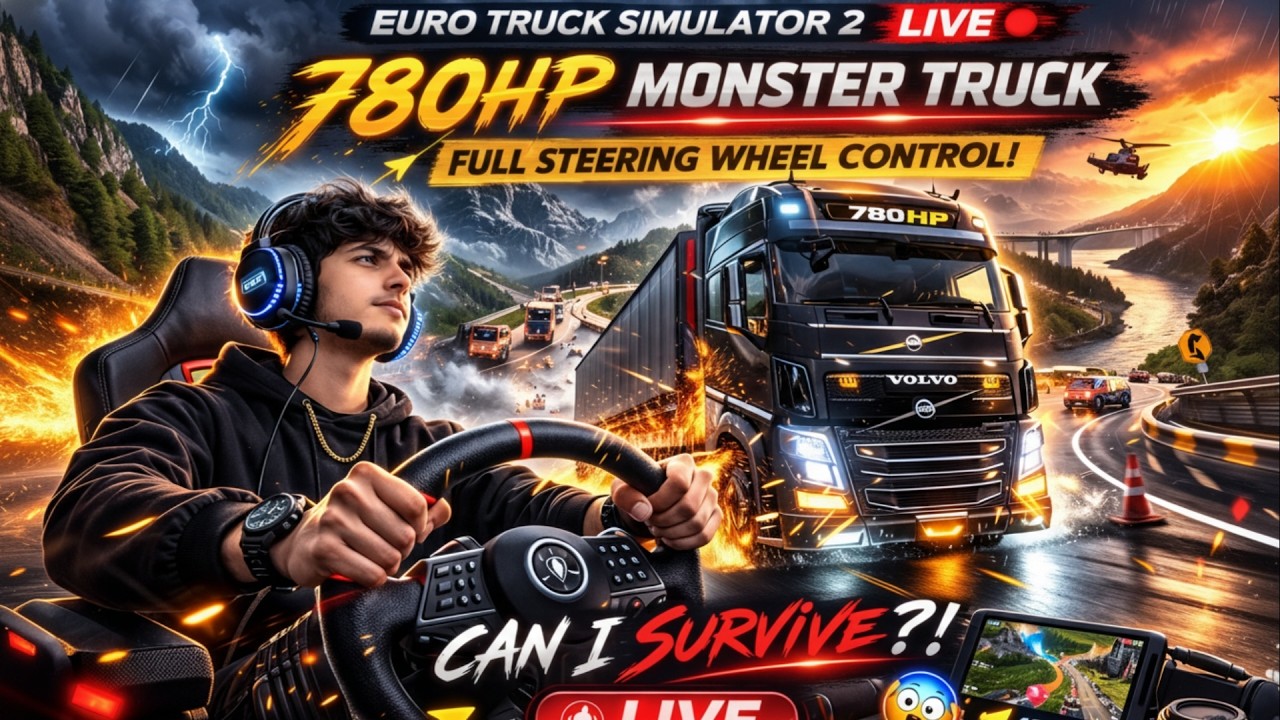 ETS2 LIVE 🔴 780HP MONSTER TRUCK + FULL STEERING WHEEL CONTROL | CAN I HANDLE THIS?! 😱