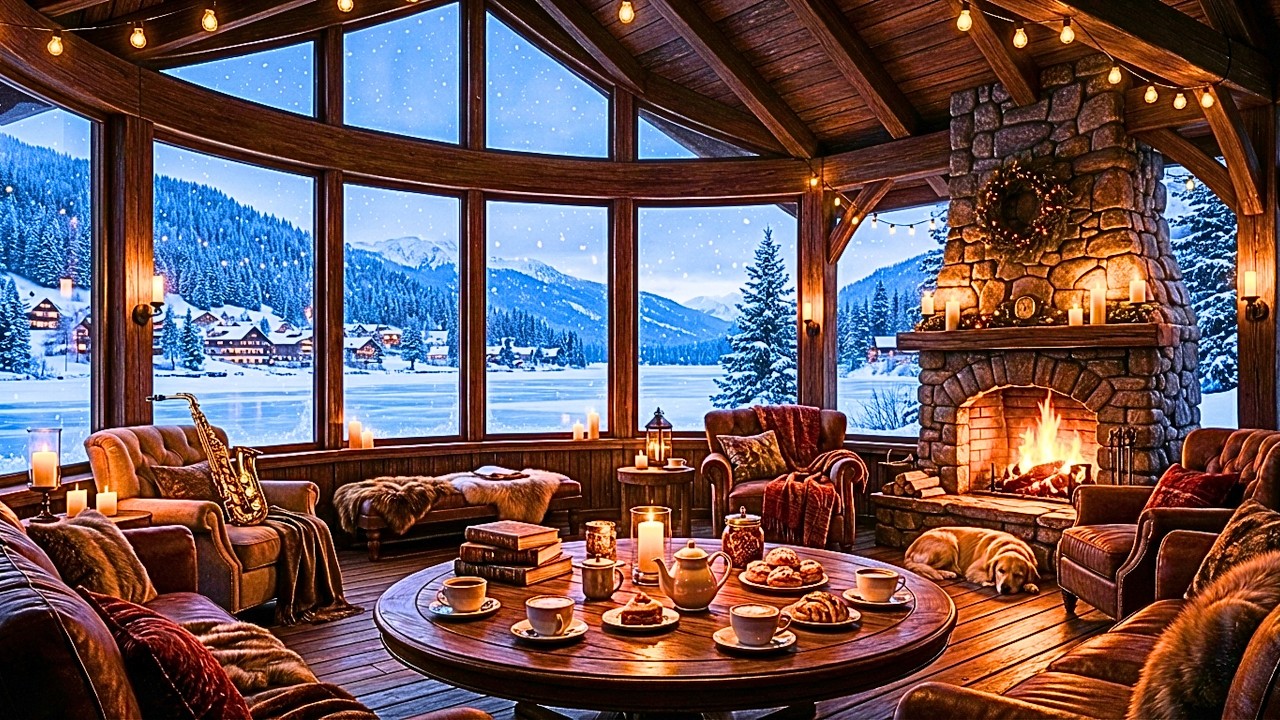 Cozy Winter Jazz & Fireplace ❄️ Relaxing Music for Stress Relief & Study