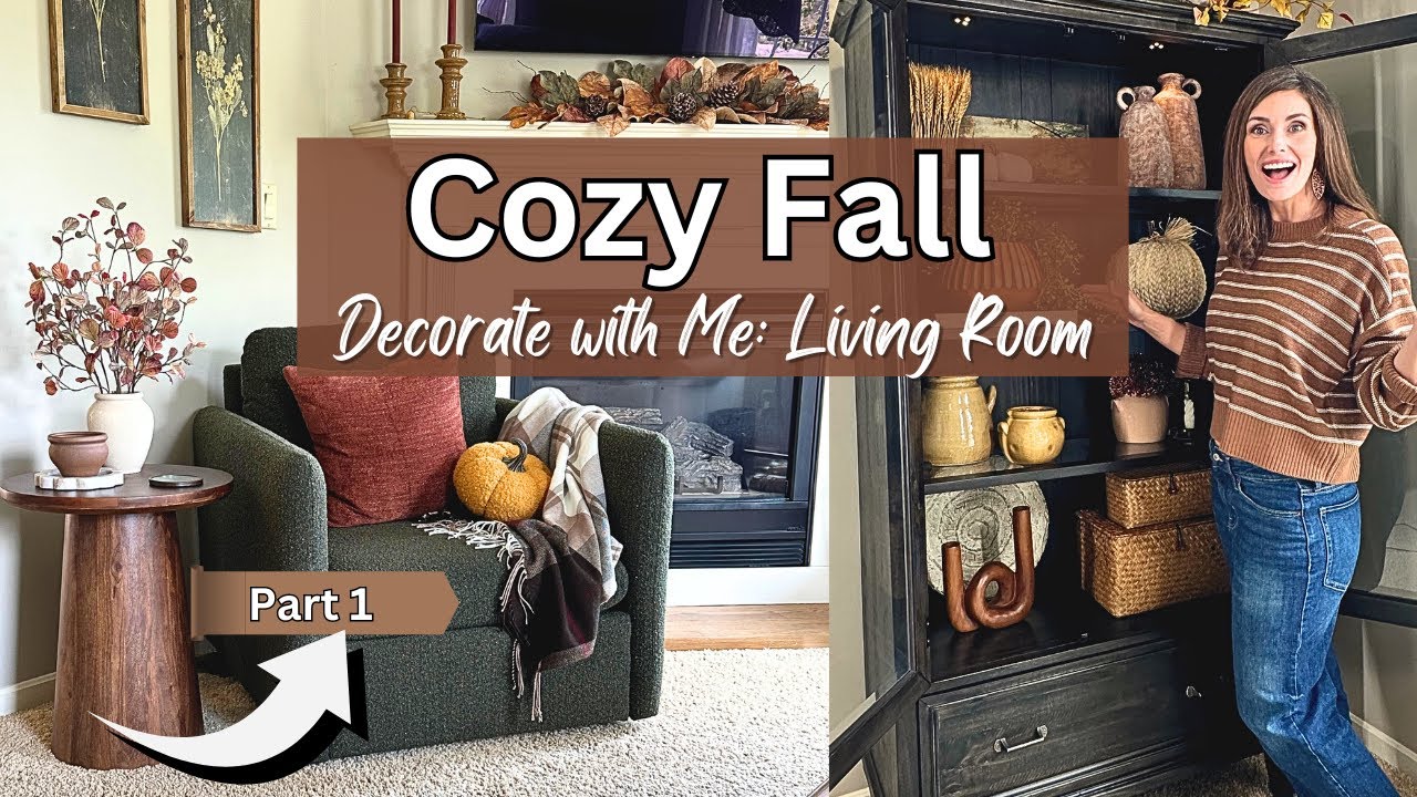 Cozy Fall 2024 Decorate with Me : Living Room, Part 1 | Fall Bookshelf Cabinet Decor