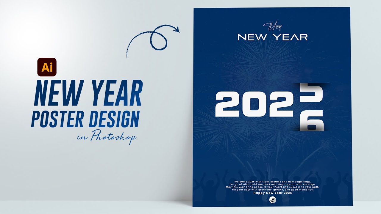 Современный дизайн новогоднего плаката в Illustrator | С Новым годом | Дизайн плаката | JZ Graphics