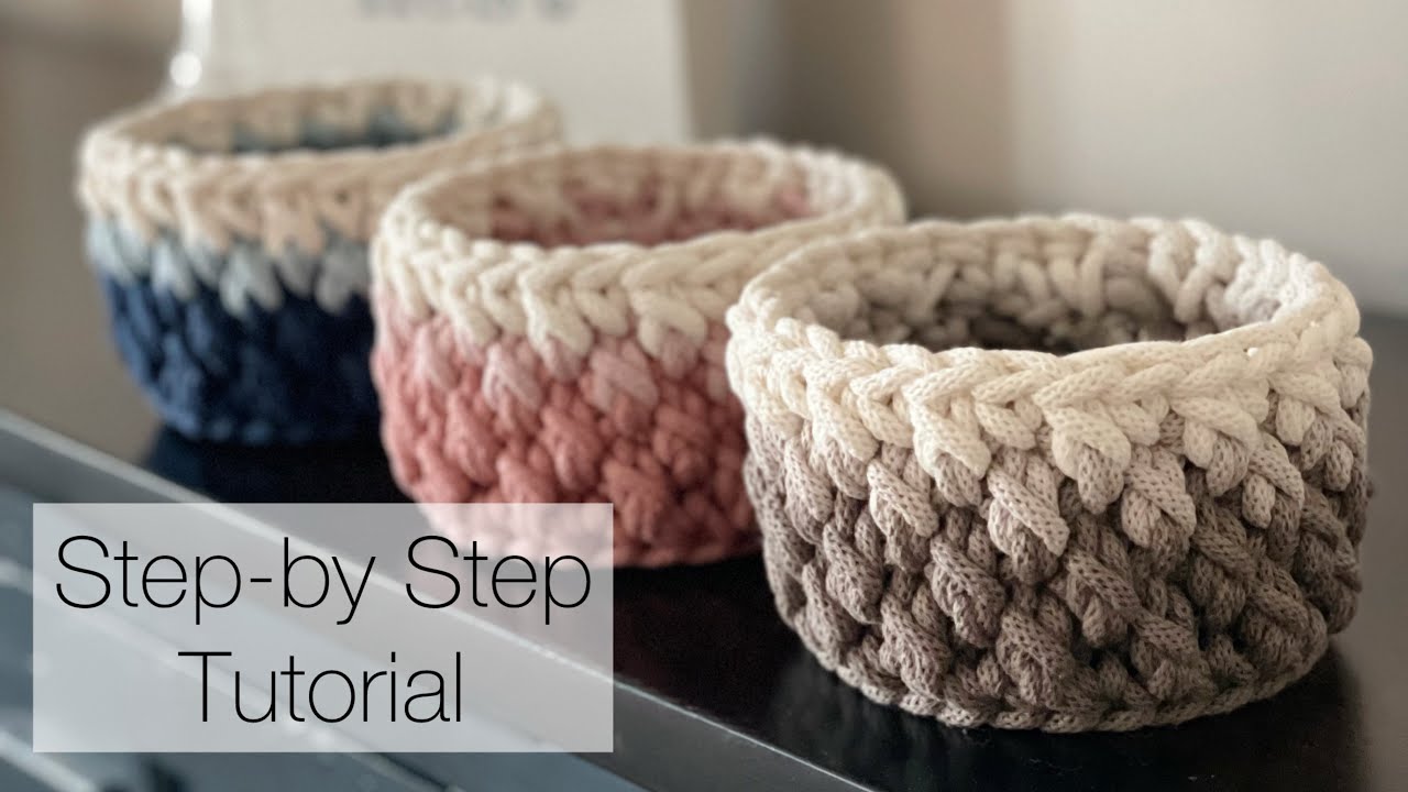 Cone Stitch Crochet Basket Tutorial | Easy Color Change using Braided Cord