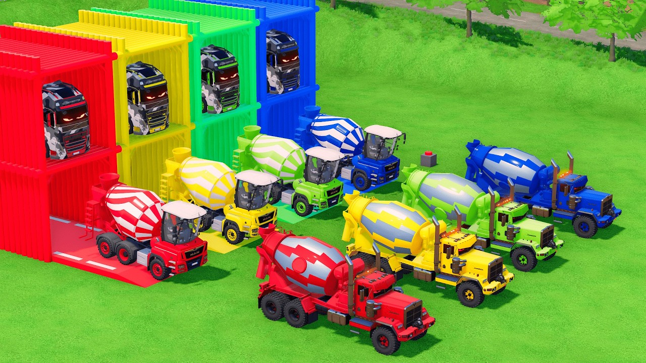 Garage with Colors - ALL MIXER TRUCK WITH DOUBLE FLATBED TRAILER TRUCK, VOLVO, MAN, TLX, FS22 #85