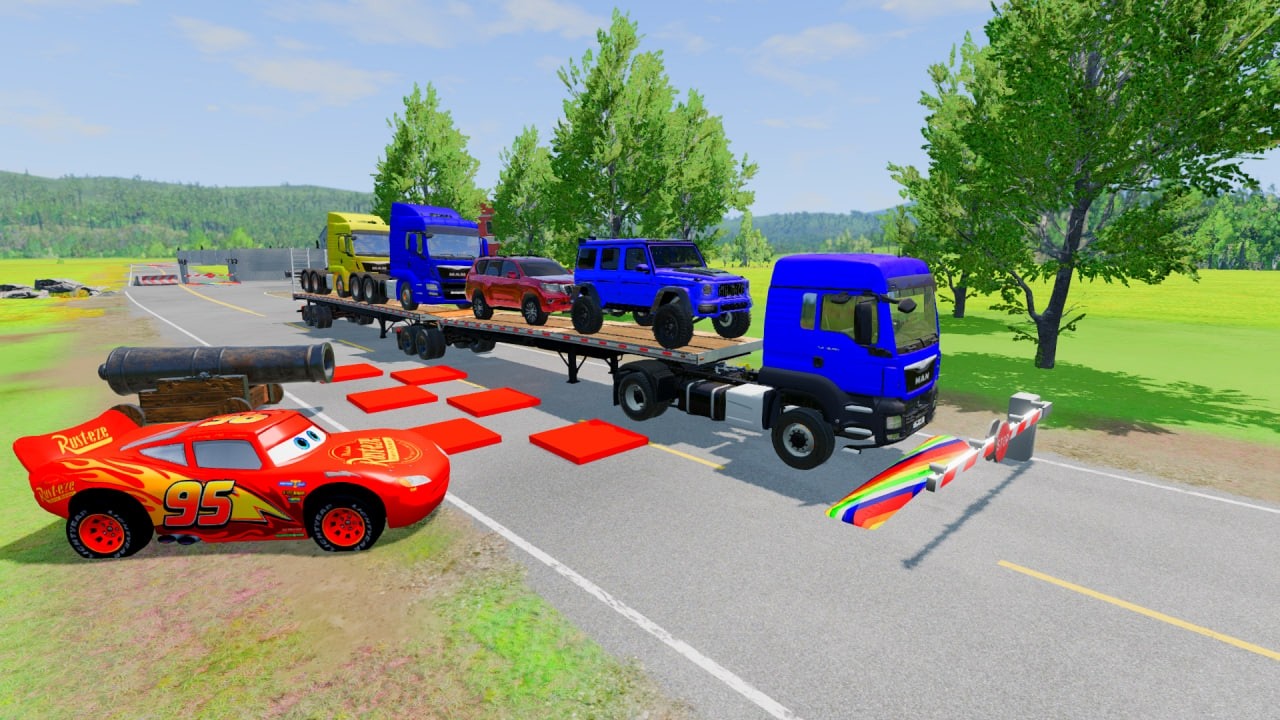 Flatbed Truck McQueen | Transportation with Truck - Pothole vs Car # | BeamNG.Drive Gameplay