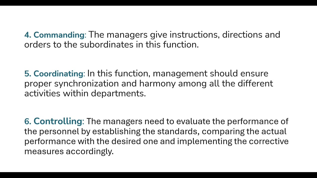 Fayol's six functions of management.