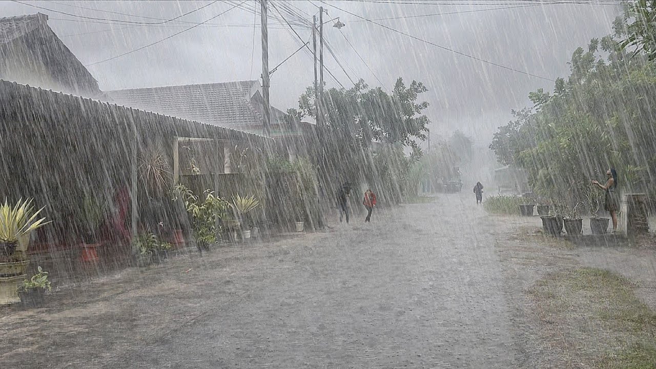 the biggest rainstorm in history in my village, big beautiful rain, strong wind storm and lightning