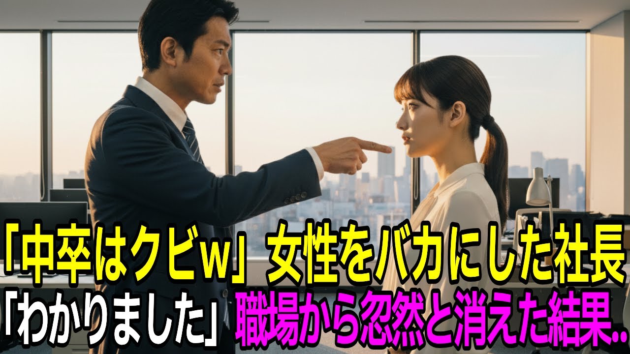 中卒はクビ。女性の正体を知らない新社長。「わかりました」職場から消えた結果。。。