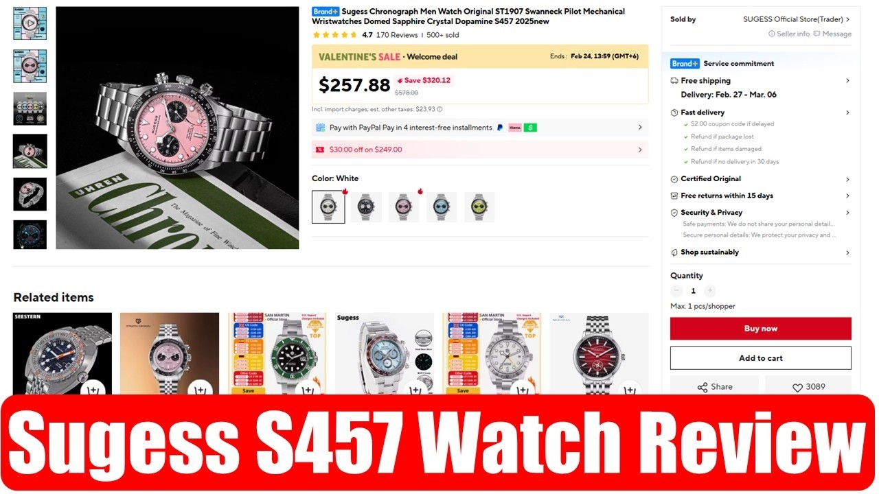 Обзор часов Sugest S457 с AliExpress | Более 500 штук продано на AliExpress