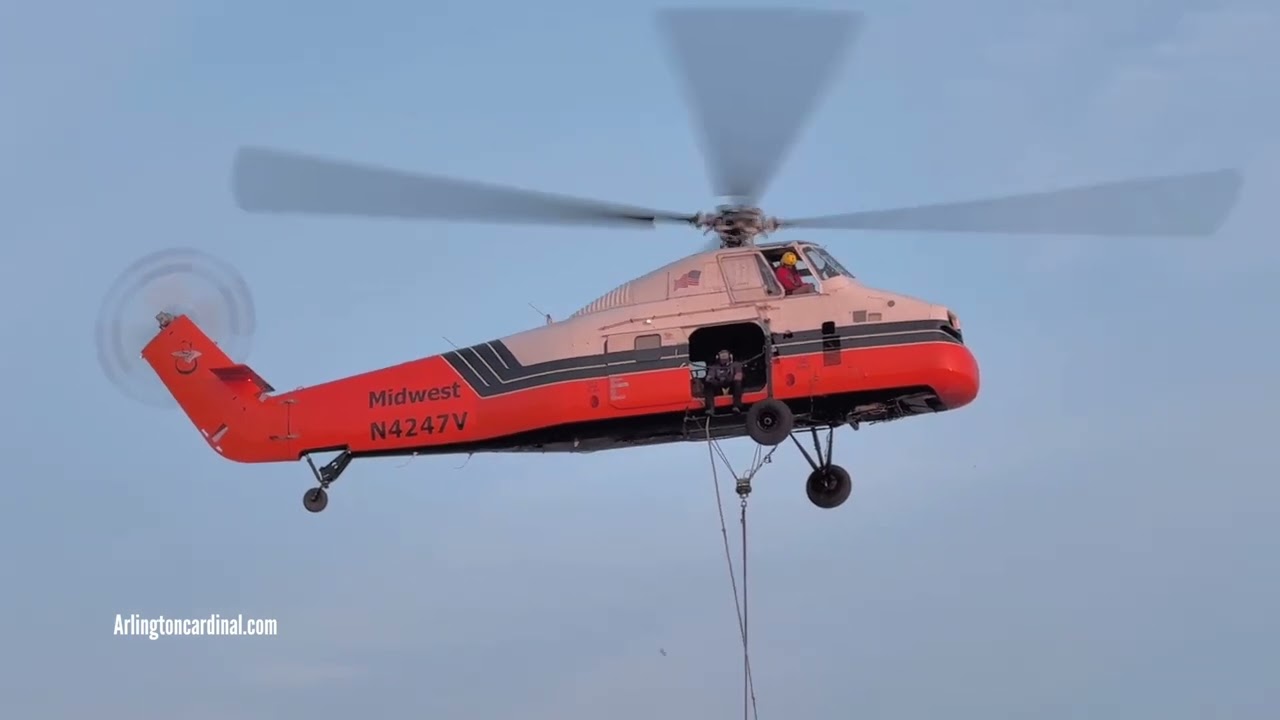 Helicopter Lift for Large Air Conditioner in Downtown Arlington Heights, Tuesday, September 9, 2025