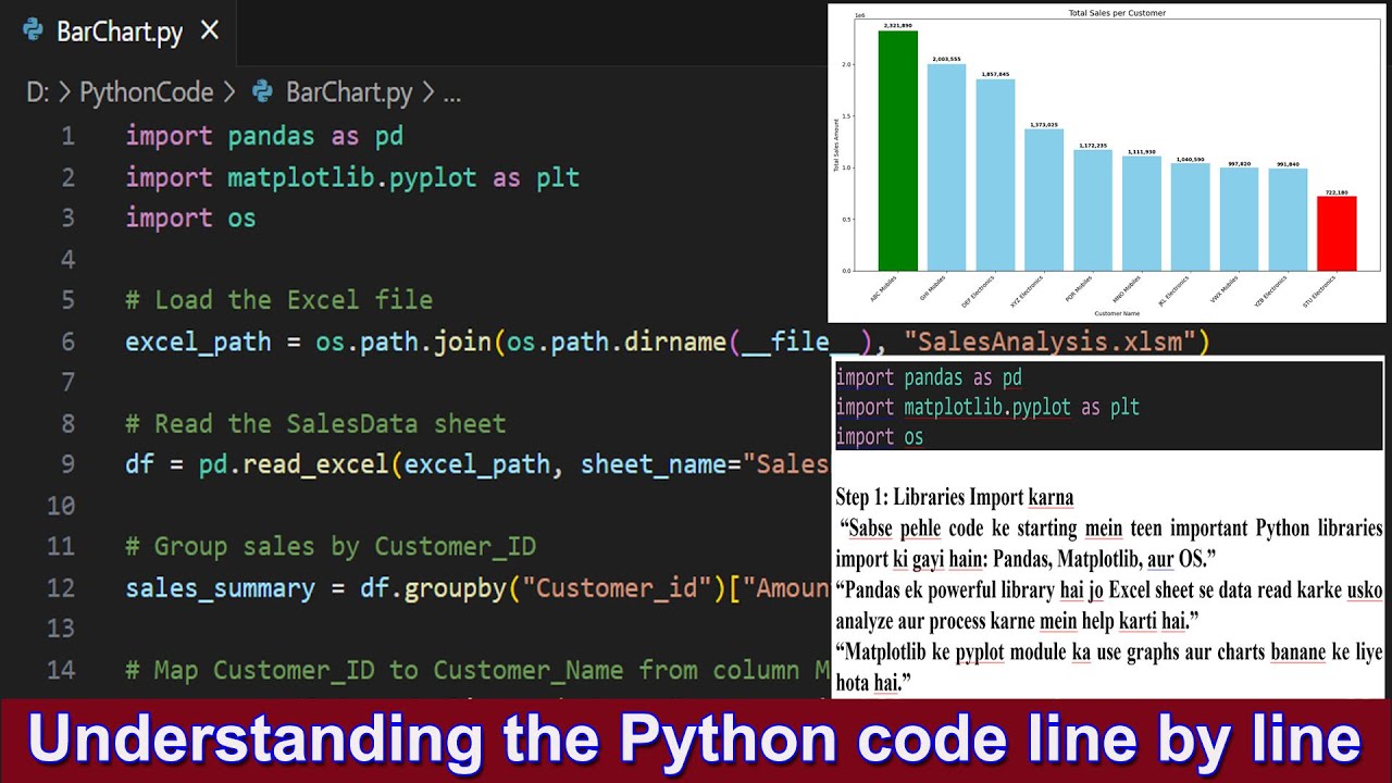 Python Tutorial: Creating Customer Sales Bar Chart (Code + Analysis)