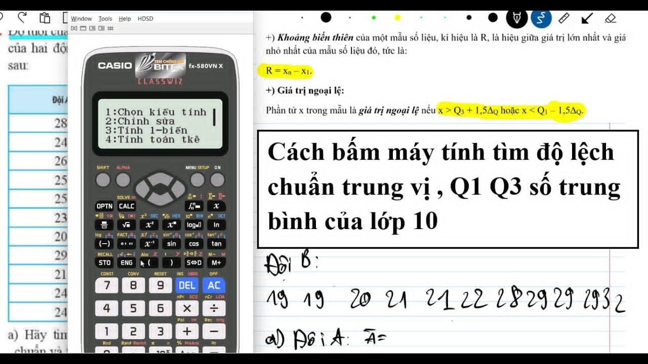 Cách bấm máy tìm độ lệch chuẩn, trung vị, số trung bình trên máy 580VN
