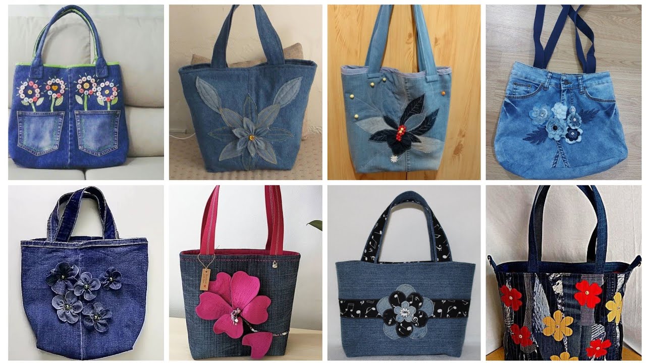 Old jeans best utilised denim jeans bags ideas for womens and girls 