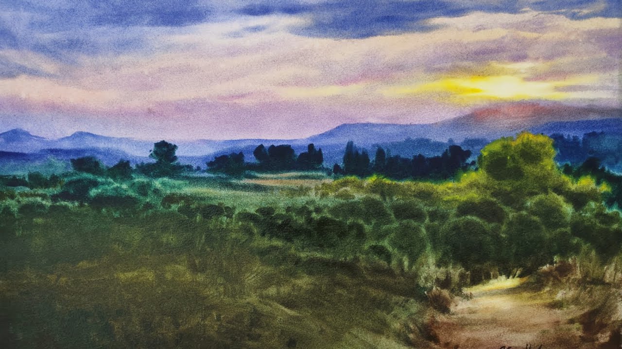 Cómo pintar un atardecer a contraluz en acuarela