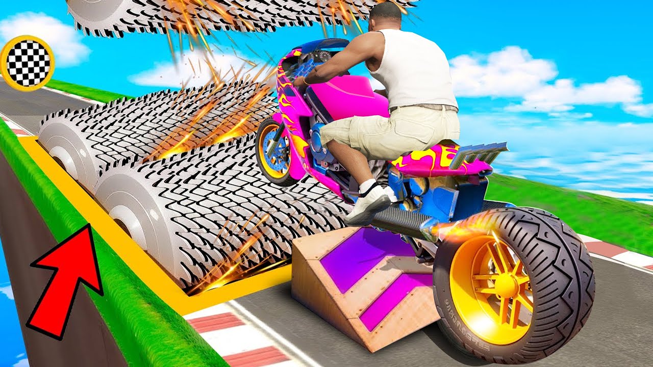 GTA 5 CHOP AND FROSTY PLAY BIKE PARKOUR THROUGH BLADES
