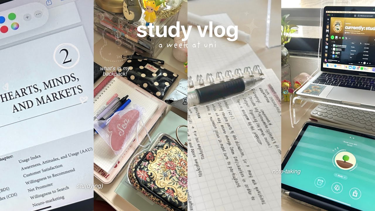 productive study vlog 🧸 what's in my bag, piling up schoolworks, stu(dying) and note-taking ｡*:☆