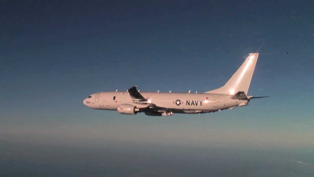 In flight video of Navy's new P-8 aircraft