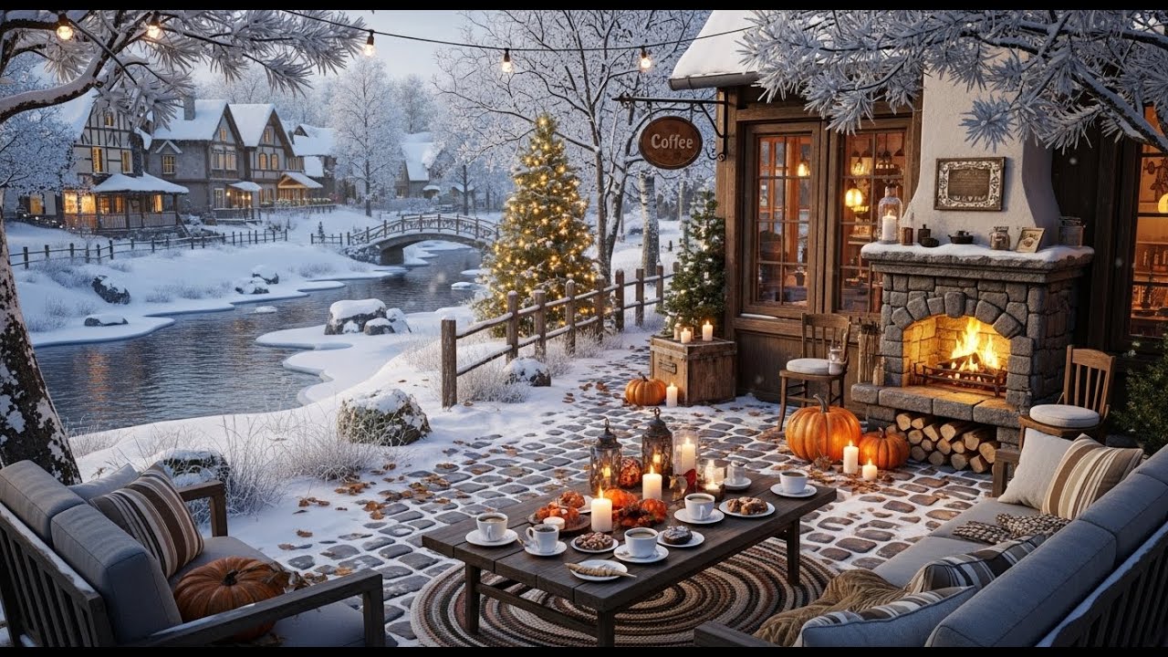 Soft Jazz Instrumentals ❄ Cozy Snowy Coffee Shop Ambience for Anxiety Relief
