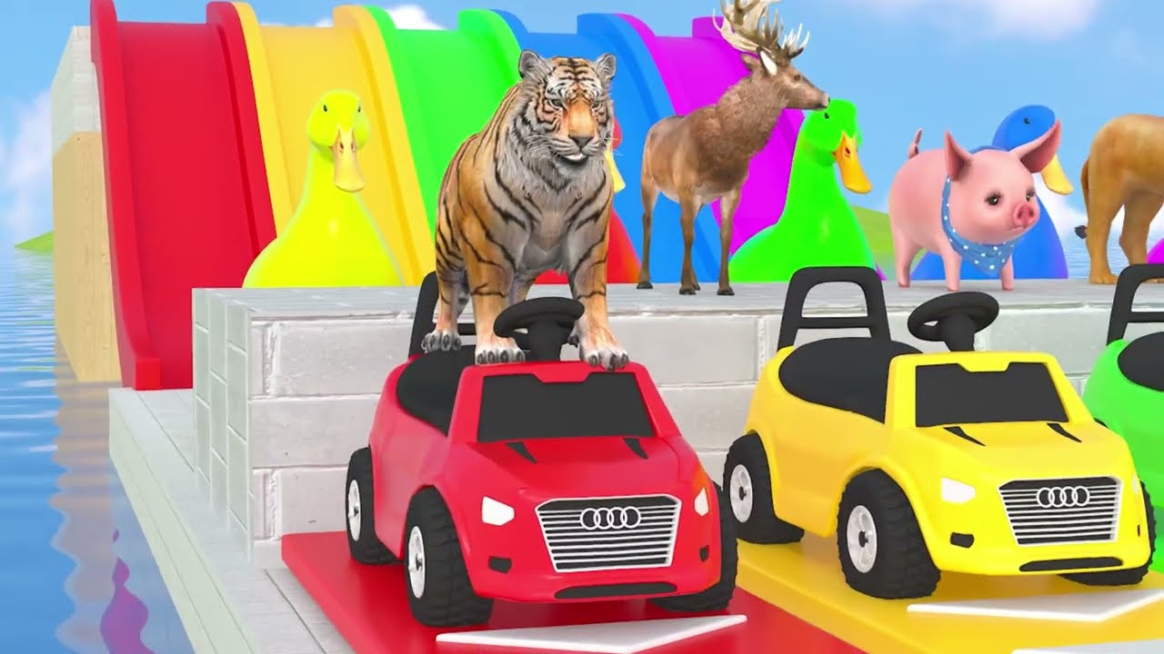 Long Slide Game With Cow Elephant Gorilla Hippopotamus Tiger 3d Animal Game Funny 3d Animals