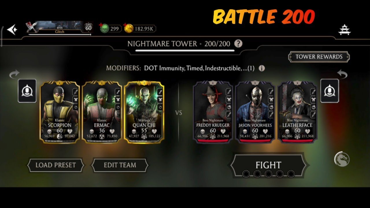 MK mobile battle 200 Nightmare Tower ( bosses )