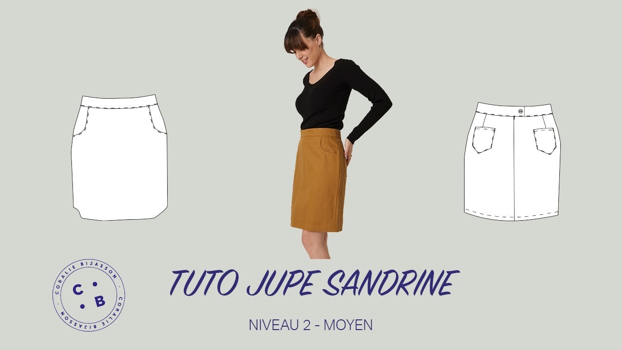 Sandrine, le tuto du patron de couture de la jupe Sandrine, version à poches, longueur 47 cm