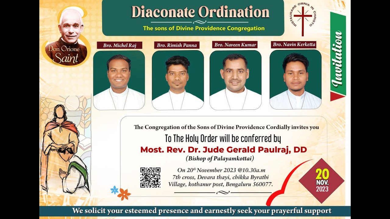 DIACONATE ORDINATION-20th NOVEMBER 2024|FDP|BY MOST REV. DR. JUDE JERALD PAULRAJ, DD| BENGALURU