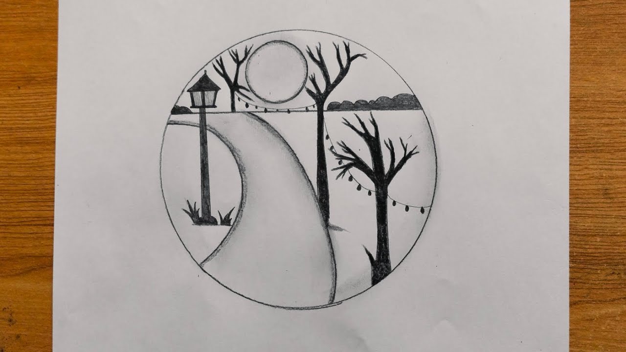 Easy circle scenery drawing step by step| circle drawing tutorial 
