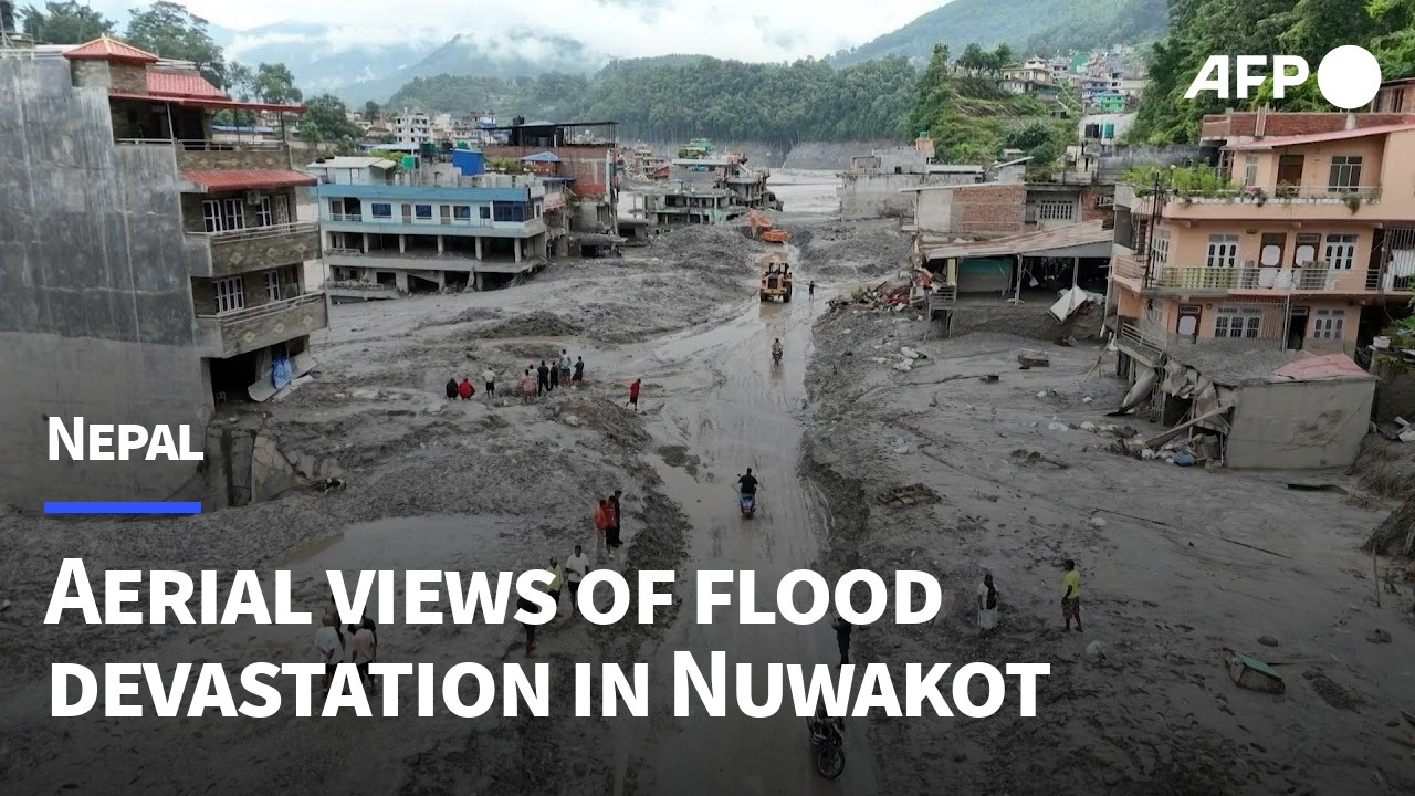Aerial images of Nepal town covered in mud days after flash flood | AFP