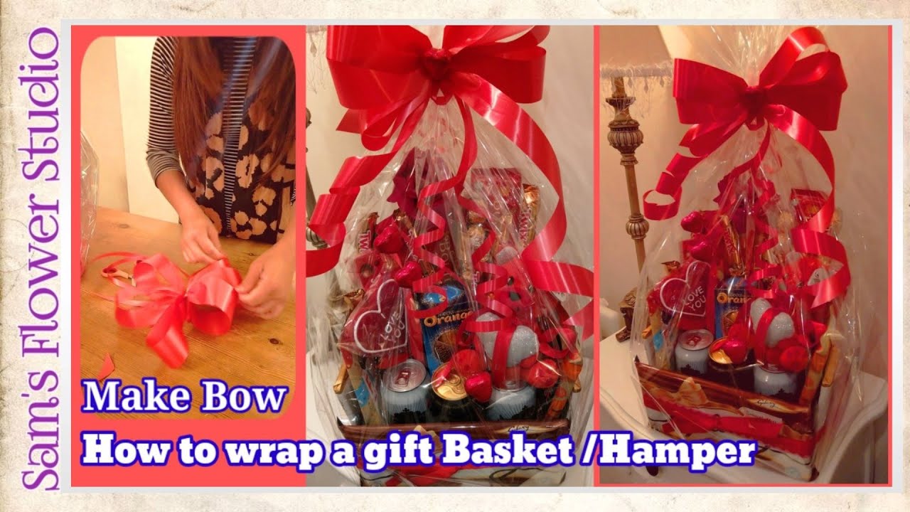 How to Wrap a gift Basket Hamper With Cellophane |Make simple Ribbon Bow | Easy Tutorial