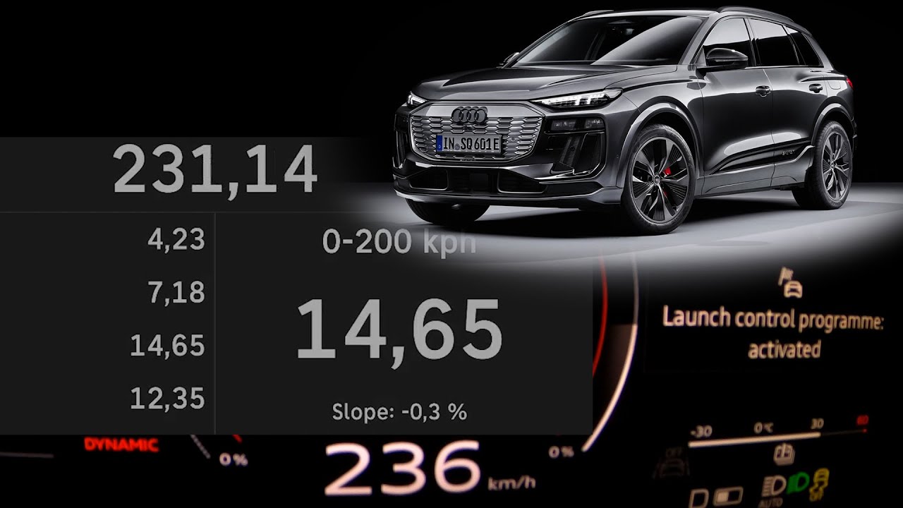Audi SQ6 e-tron acceleration 0-60 mph 0-100 km/h 100-200 kph top max speed GPS 1/4 mile 360 kW sound
