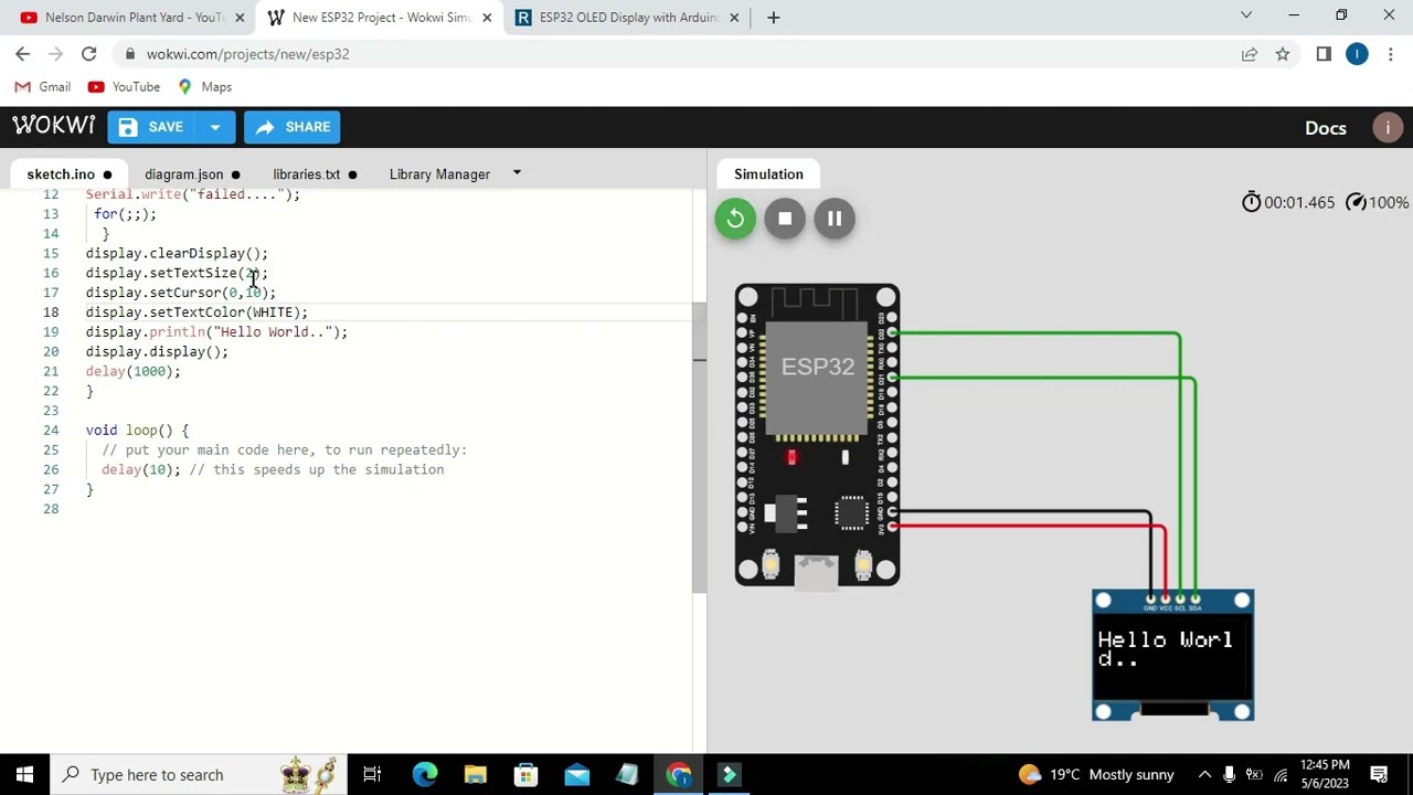 Моделирование ESP32 с OLED-дисплеем | Моделирование OLED SSD1306 с ESP32