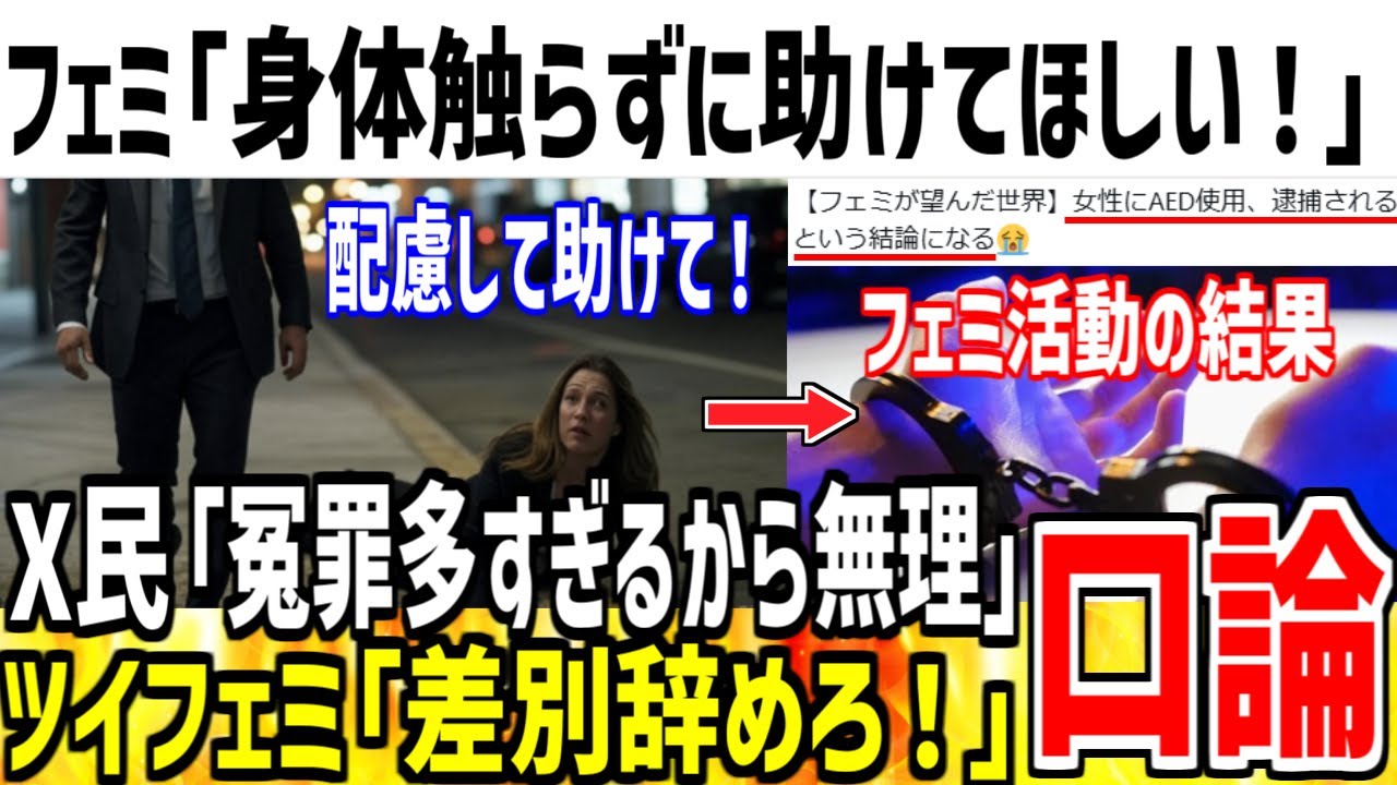 ツイフェミ「女性を助けるときは触らずに配慮して！」→ネット民「信用が無いから無理！」無事口論になってしまう...【ゆっくり解説】