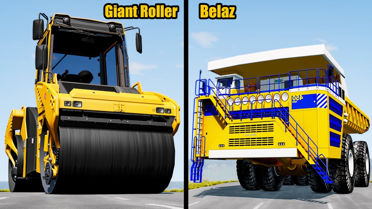 Belaz vs Giant Road Roller - Who is better? - Beamng drive